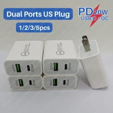 Dual Port Fast Charger PD 20W USB C QC Power Adapter For iPhone 14/13/12/11 Lot