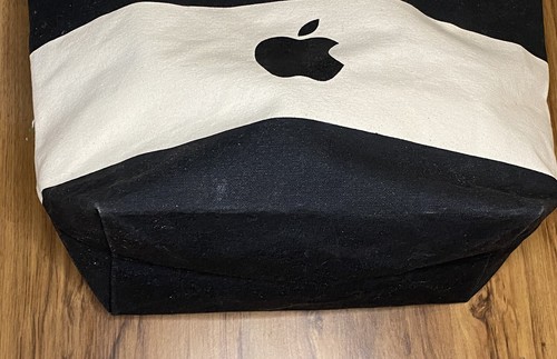 Apple Employee Tote Bag Canvas Black Striped Beach Bag - Picture 2 of 24