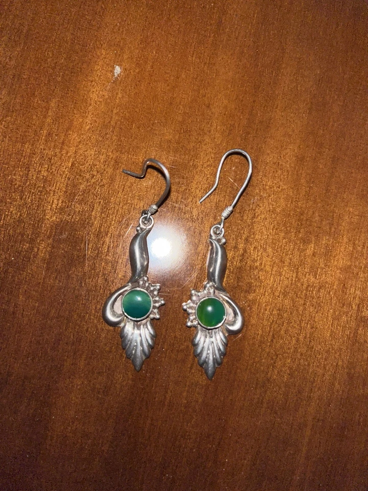 orecchini vintage con giada verde argento 925 - Immagine 2 di 4