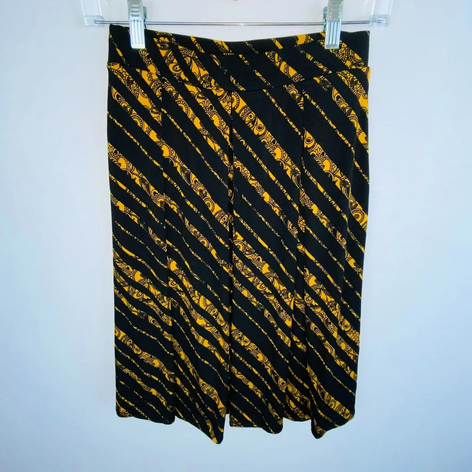 Falda midi línea A con estampado bohemio a rayas negra marrón XS de Lularoe para mujer Foto 4 de 4