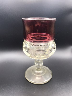 Kings Crown Vintage Ruby Cranberry Flash Thumbprint Wine Glass Goblet