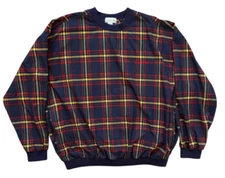 VTG Izod Pullover Jacket Mens Large Blue Plaid 90's Embroidered Logo Zip Pocket