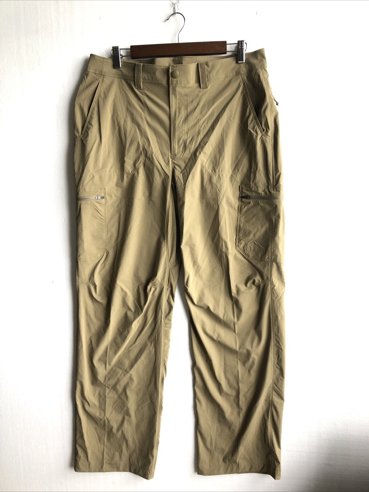 LL Bean Pants Mens 33X32 Tan Cresta Hiking Stretch Quick Dry Cargo Pockets Fish