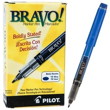 Pilot Bravo 11035 Marker Pen, Blue Ink, 1.0mm Bold Point, Box of 12 Pens