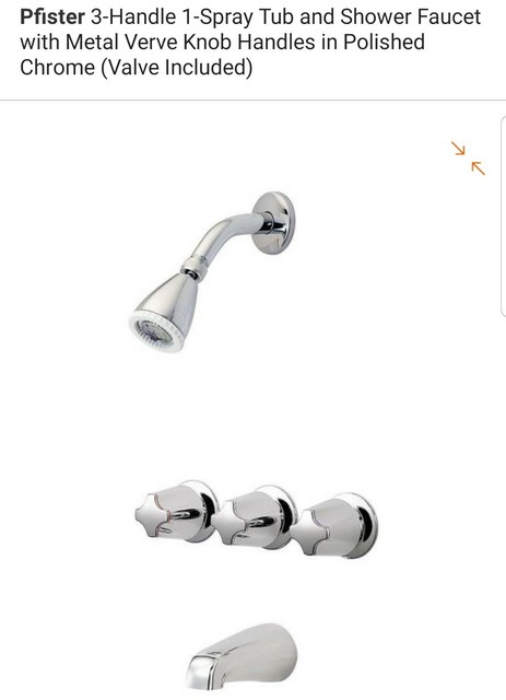 Pfister 801 80pc Polished Chrome 3 Handle Tub Shower Set For