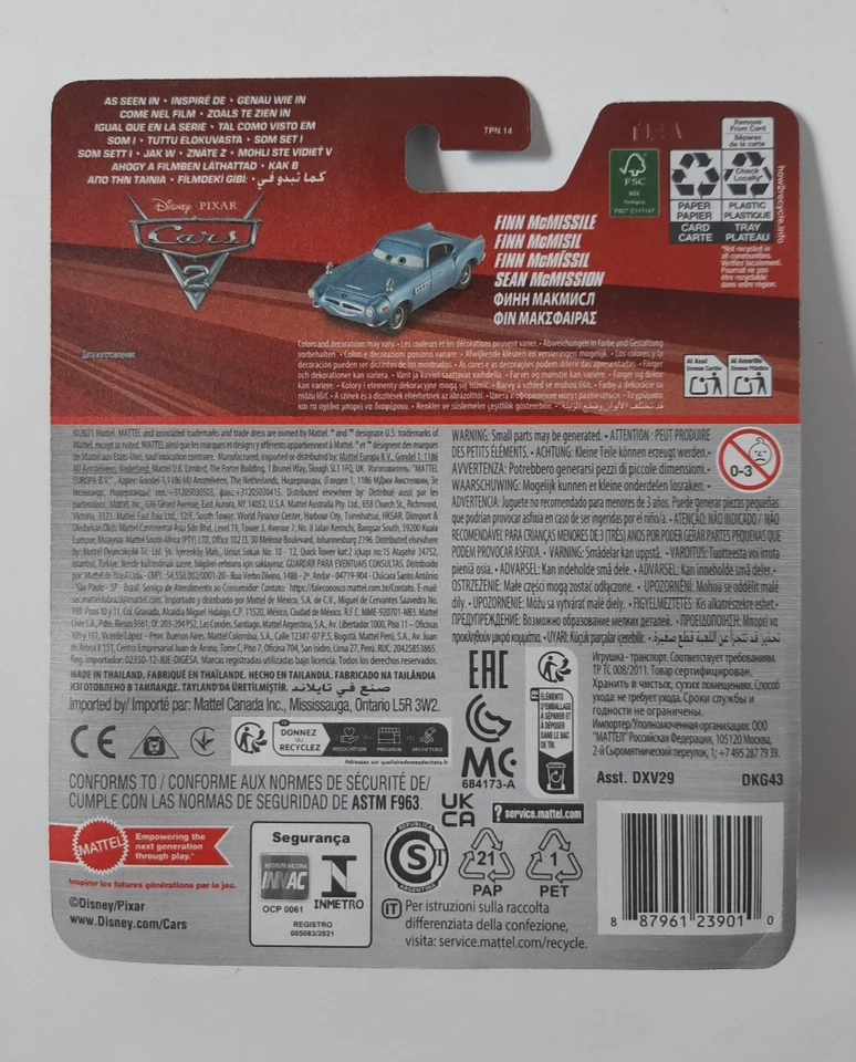 NUOVO CARS Disney pixar FINN MCMISSILE 2021 RARO da CARS 2 mattel 1/55 maclama - Immagine 2 di 4
