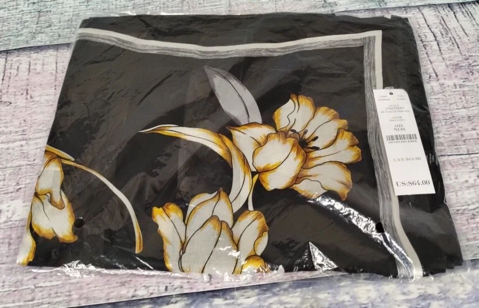 Cachecol White House Black Market preto com seda cru floral listra sombra novo com etiquetas - Imagem 3 de 4