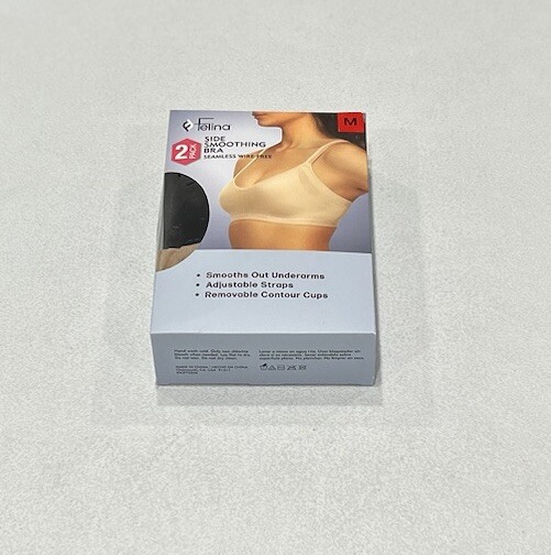 Paquete de 2 sujetadores ajustables sin costuras suavizantes laterales Felina para dama, beige/negro, M