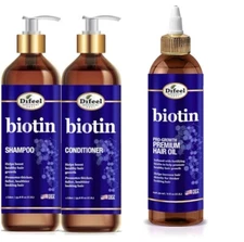 DIFEEL Biotin Shampoo, Conditioner & Pro-Growth Oil 3 PC. Set - JUMBO SIZE - NEW