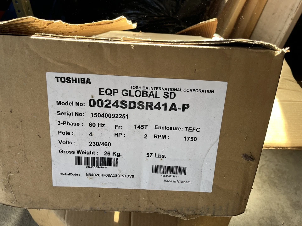 Toshiba EQP Global SD 0024SDSR41A-P 2HP 1750RPM Electric Motor - Image 3 of 3