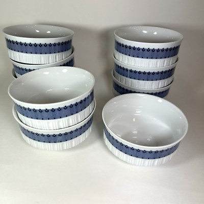 Set 9 Kahla Small Bowls Soup Dessert Fruit MCM Blue White Geometric 4''D Germany