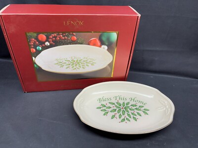 Lenox ''BLESS THIS HOME'' Holiday Serving Tray ~ 11 1/4'' x 7 1/2''  w/Original Box