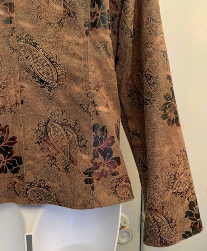 Bamboo Traders Size M Faux Suede Jacket Coat Paisley Floral Brown Earth Tones - Picture 10 of 12