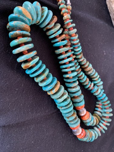 Natural Green Turquoise & Spiny Oyster Navajo Sterling Silver Necklace 00328 - Bild 10 von 12