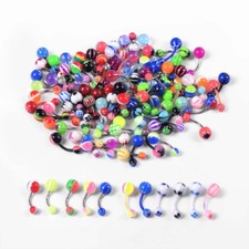 100pcs Belly Button Navel Rings Lot 14g Mix Color Stainless Barbell Wholesale