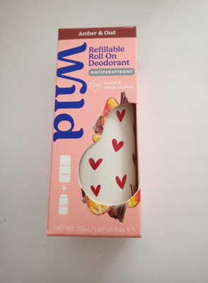 Wild Deodorant Herz Druck Roll On Wiederverwendbare Dose Amber & Oud Nachfüller