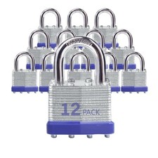 12 Pack Laminated Steel Keyed Padlocks Same Key Normal Shackle Outdoor