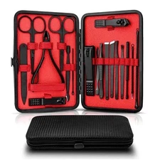 18PCS Pedicure / Manicure Set Nail Clippers Cleaner Cuticle Grooming Kit Case