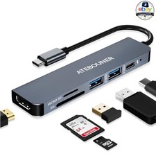 USB C Hub For MacBook Pro Air 6-in-1 Grey 4K HDMI 100W PD SD Card Reader
