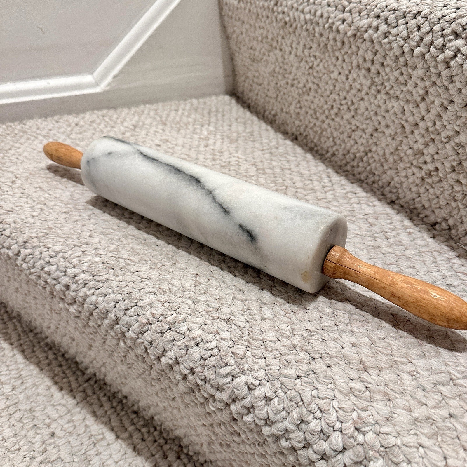 Vintage Marble Rolling Pin Wooden Handles 18 Inch