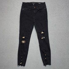 Judy Blue Jeans Womens 9/29 Black Leopard Print Skinny Distressed Raw Hem