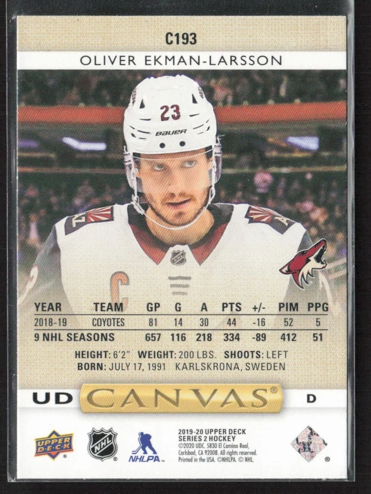 2019-20 Upper Deck UD Canvas #C193 Oliver Ekman-Larsson Arizona Coyotes - Image 2 of 2