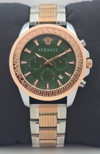 Working Versace Chronograph Green Dial with Date Men's Wristwatch Steel Band
