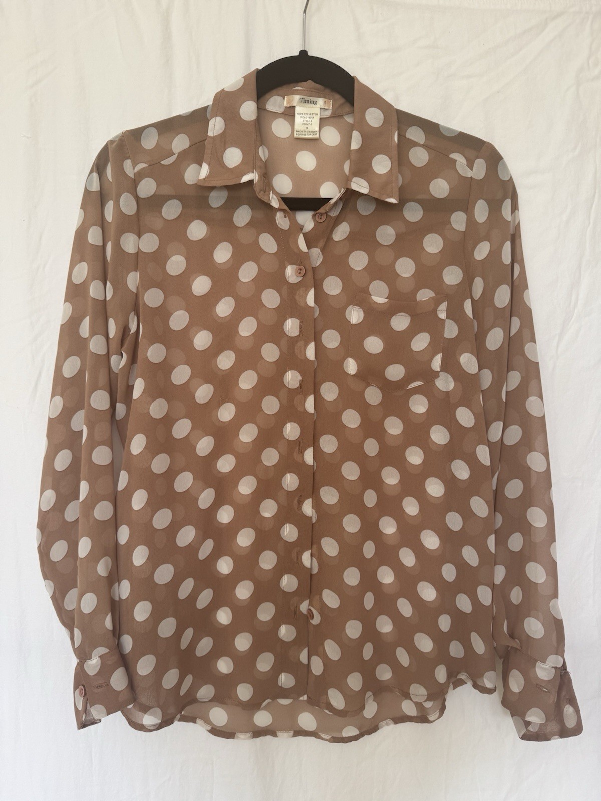 Beige Polka Dot Blouse in Size S with Timeless Style  