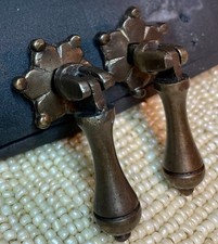 2 Antique-brass PIVOT HINGED Tear Drop Drawer Pull Knob Vintage Dresser Cabinet