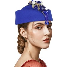 Wool Felt Beret Women Vintage Cap with Flower and Beaded Pendant All Seasons