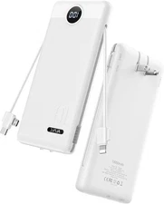 Portable Charger Built-in Cables and AC Wall Plug, USB C Power Bank 10000mAh