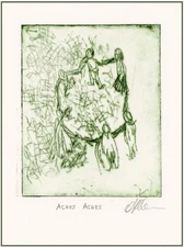 Children's Game; RING AROUND THE ROSIE Original Expressionist ETCHING Signed