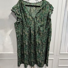 Shein Curve 3XL Green Splatter Short Flutter Sleeve Dress V Neck