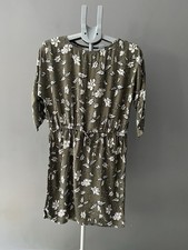 Soyaconcept Olive Green Floral Viscose Drawstring Waist Mini Dress (3/4 Sleeves)