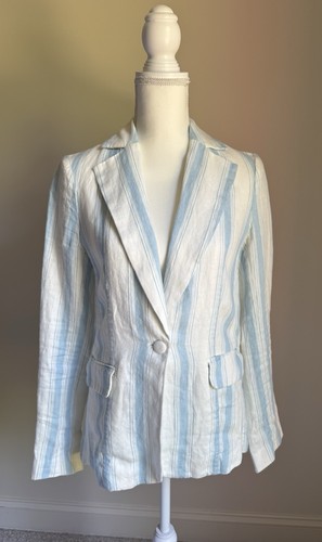 FRAME Off White & Blue Lightweight Linen Blazer or Jacket Sz 2 - Picture 4 of 9