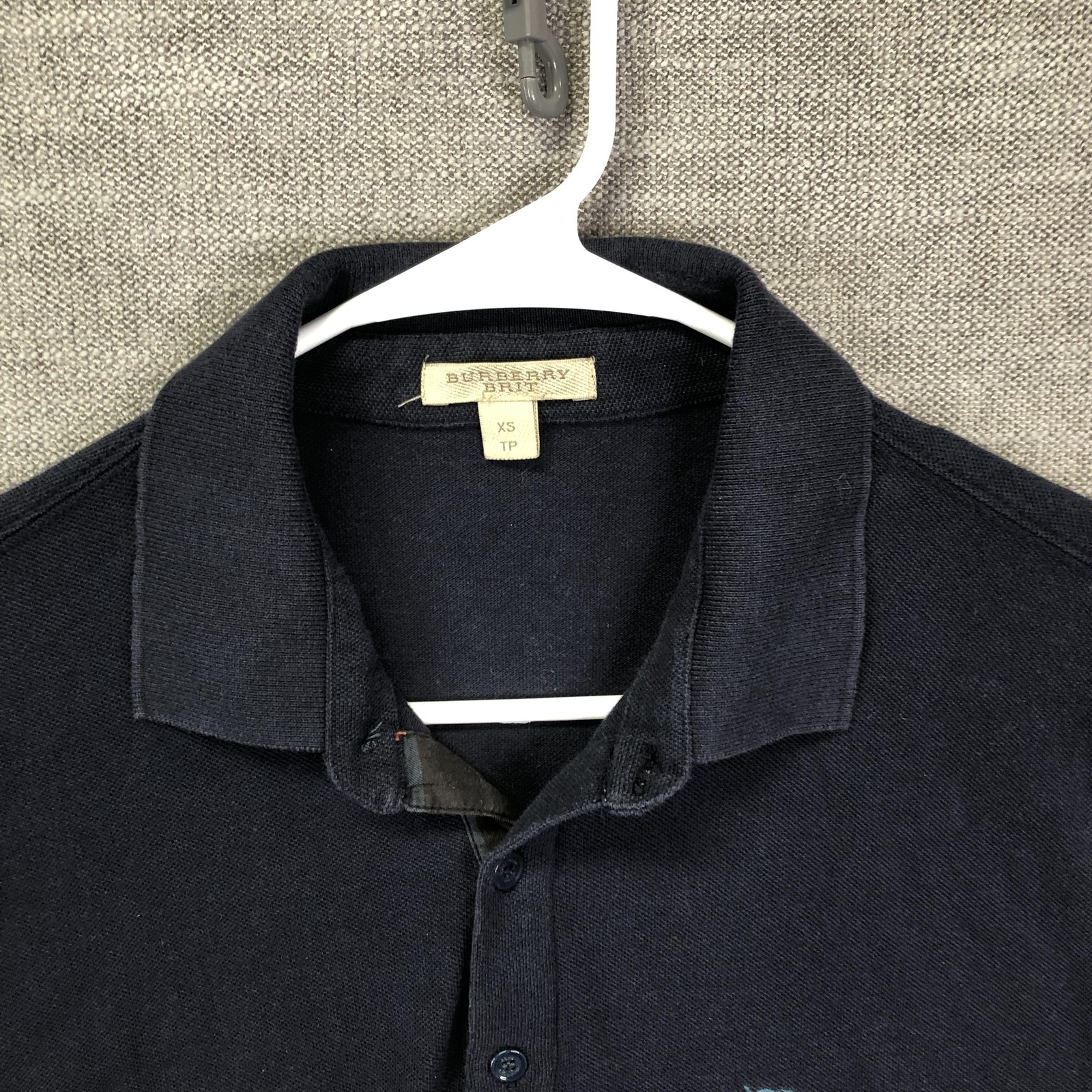 Burberry Brit Polo Shirt Mens XS Navy Blue Pique Embroidered Knight Logo Casual thumbnail 5