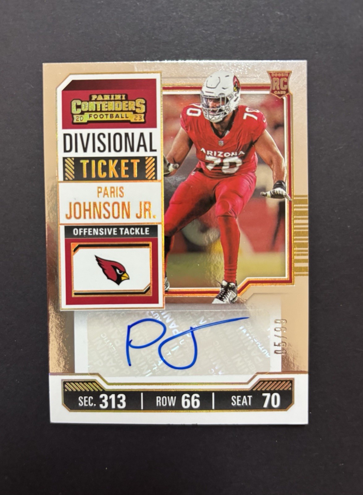 2023 Panini Contenders Divisional Ticket /99 Paris Johnson Jr Rookie Auto RC
