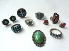Vintage Navajo Zuni Turquoise Coral Sterling Silver Earrings Rings Jewelry Lot