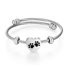 Stainless Steel Cremation Bracelet, Heart Ashes Holder with Paw Print, Memori...