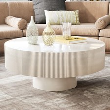 Couchtisch Rund, Wohnzimmertisch mit Geriffeltem Design, Couchtisch φ78×35 cm