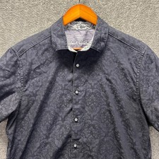 Robert Graham Mens Black Damask Jacquard Short Sleeve Button Down Shirt Size M