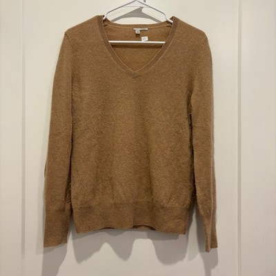 Halogen Camel Tan 100% Cashmere V-Neck Sweater Womens Medium Petite MP