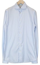 Suitsupply Traveller Mens Dress Shirt 40-7/15 3/4L Extra Slim Blue Cotton
