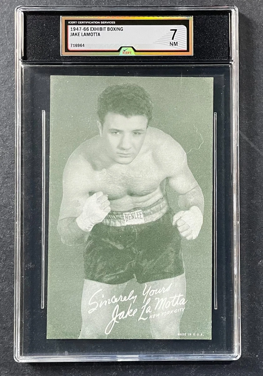1947-1966 Jake LaMotta iCert Slabbed Boxing Exhibit Card Raging