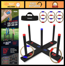 Ring Toss Game Set - 6 Colorful Rings, Outdoor Fun for Kids Adults, Backyard P