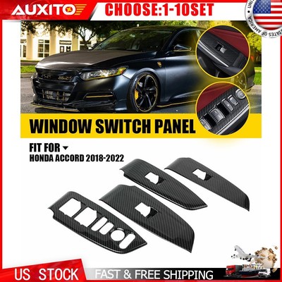 Carbon Fiber Look Inner Window Switch Panel Covers For Honda Accord 18-22 4-40X