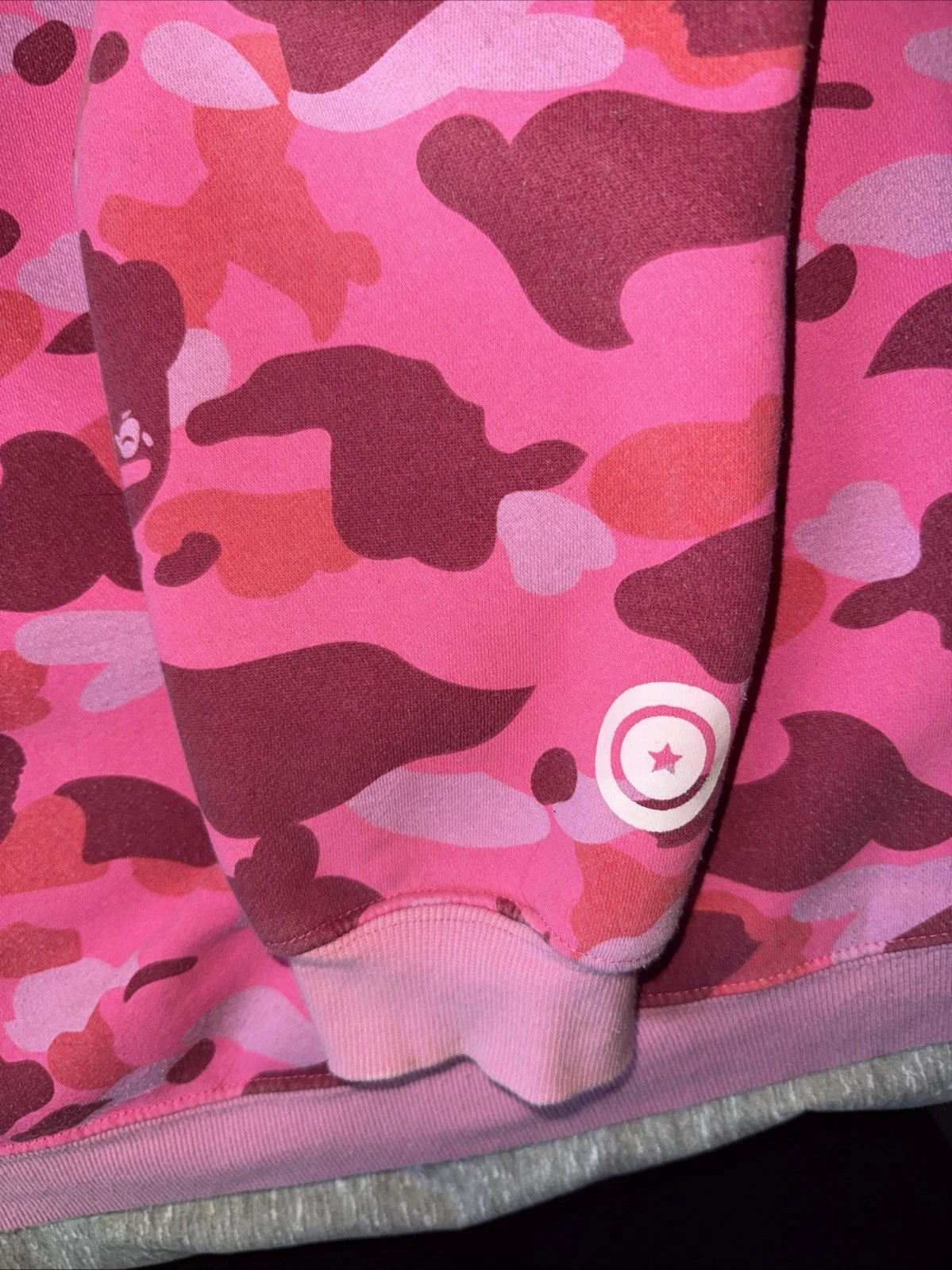 A BATHING APE (BAPE) Bape Felpa con Cappuccio Uomo Full Zip ABC Mimetica Modello Squalo Rosa Taglia Large
