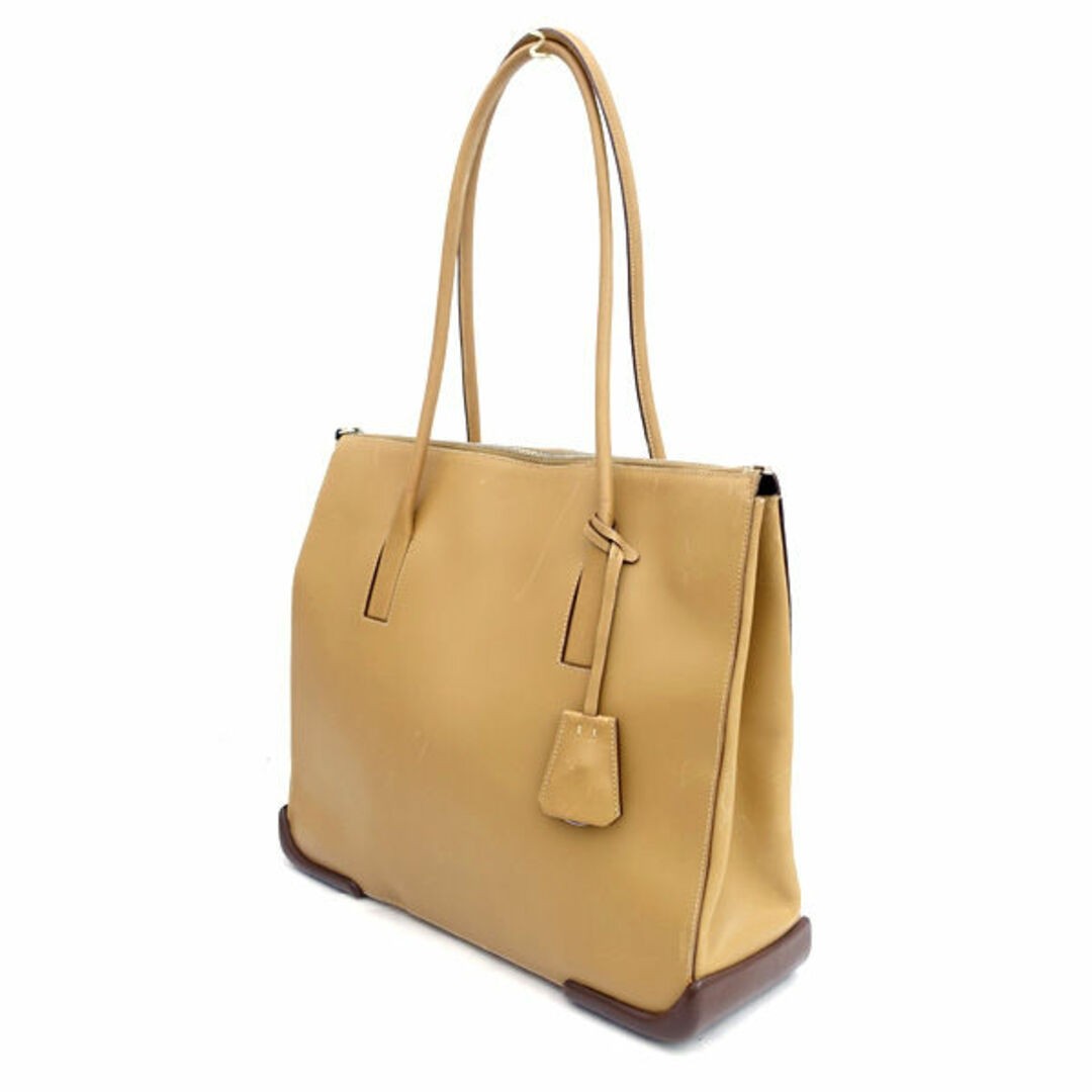 PRADA shoulder bag leather beige brown with keyring charm brand used 0990012478