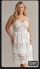 NWT Boohoo Plus Size White Lace Tiered Skater Dress Women's Sz 22 Wedding Guest