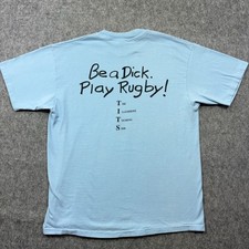 Vtg 80s Be A Dick Play Rugby Shirt Adult Large Blue Single Stitch Made in USA L